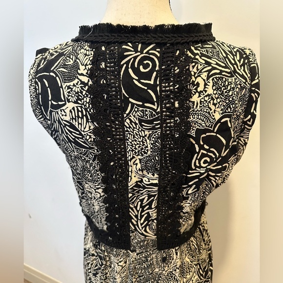 Holding Horses Anthropologie black and cream boho fringe dress midi summer SZ 6 - Picture 6 of 8